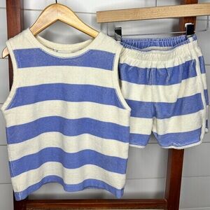 Zara Kids, Terry Blue and Cream Striped Set